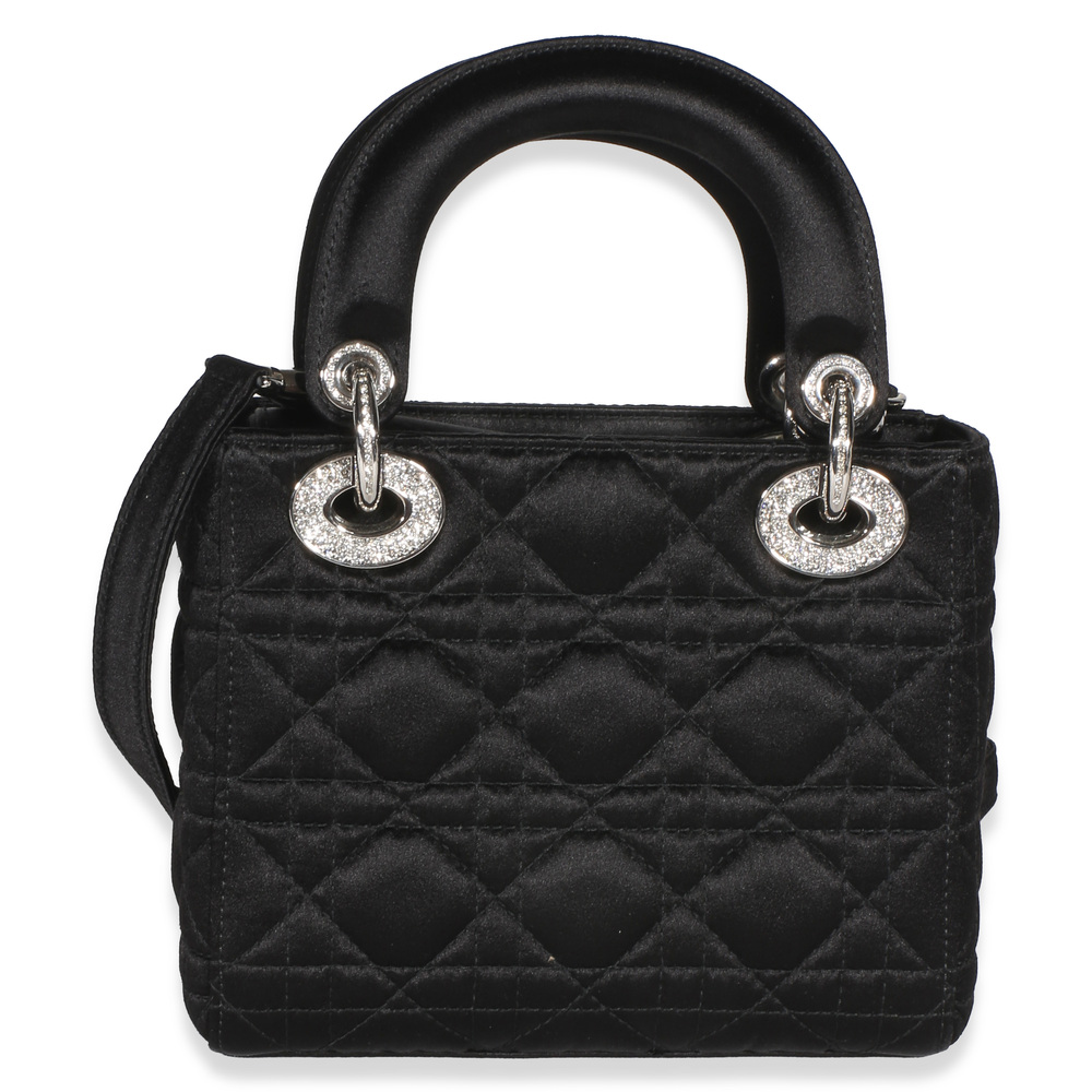 Christian Dior Black Satin Cannage Swarovski Crystal Embellished Mini Lady Dior